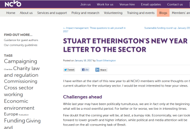 Stuart Etherington' New Year Letter To the Sector